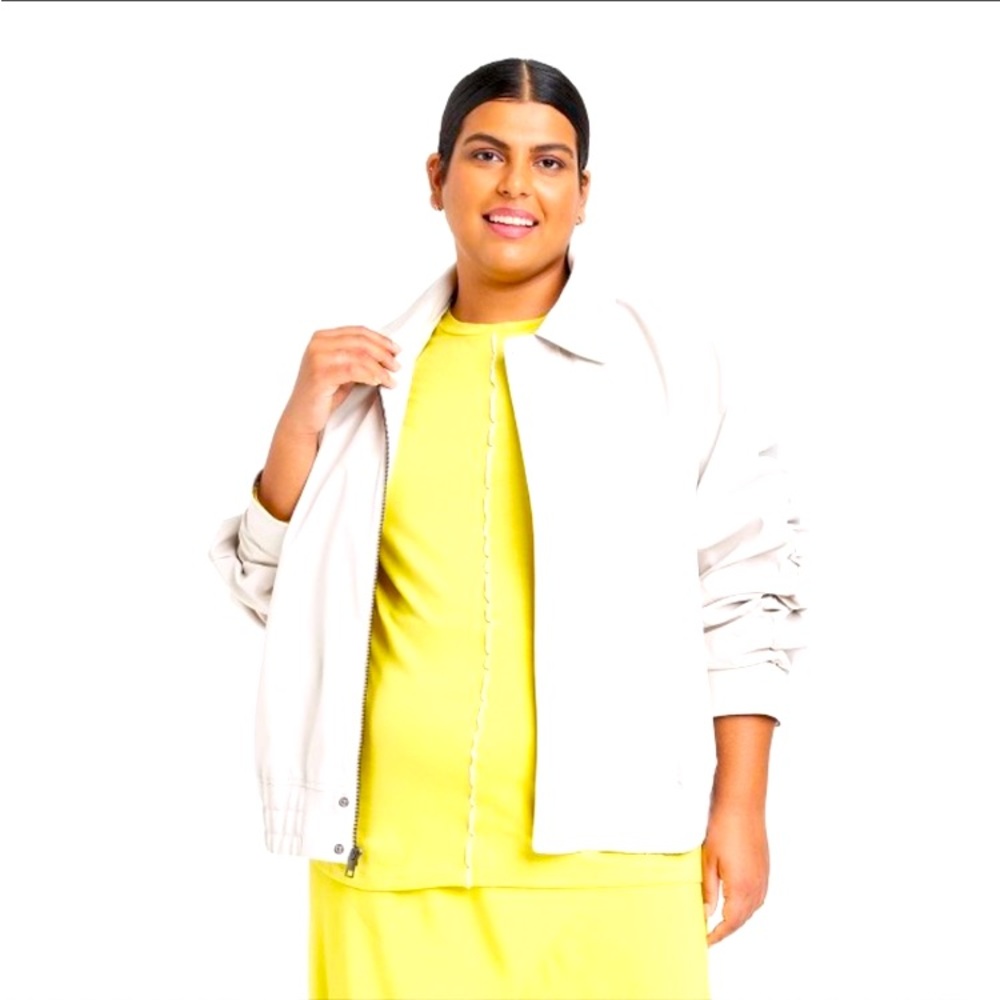 NWT White Leather Oversized Bomber Zip Up Jacket Shacket w Pockets XXL Ava & Viv